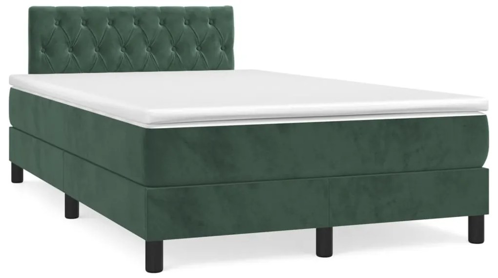 Cama boxspring com colchão 120x190 cm veludo verde-escuro