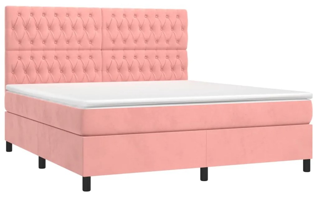 Cama box spring c/ colchão/LED 160x200 cm veludo rosa