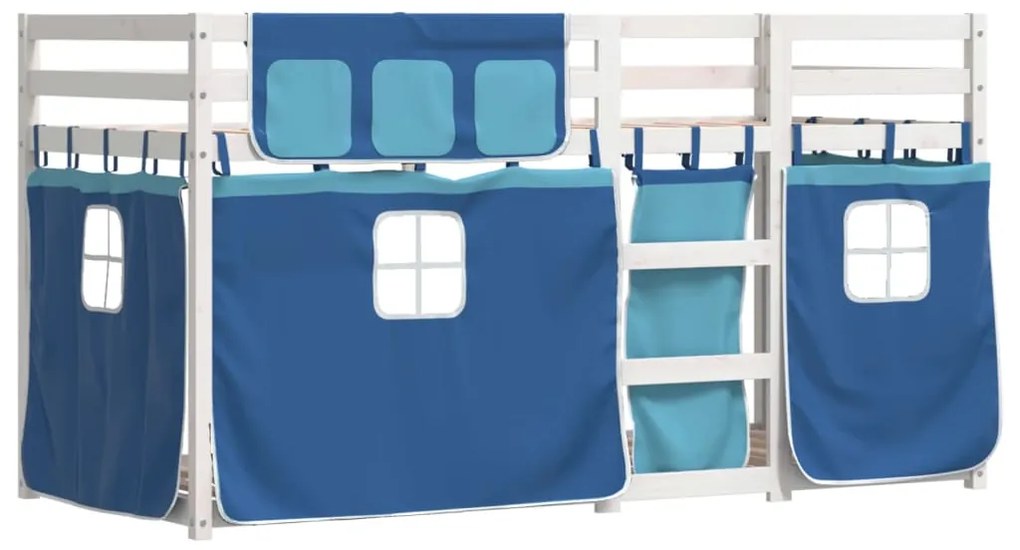 Beliche com cortinas 90x190 cm madeira de pinho maciça azul