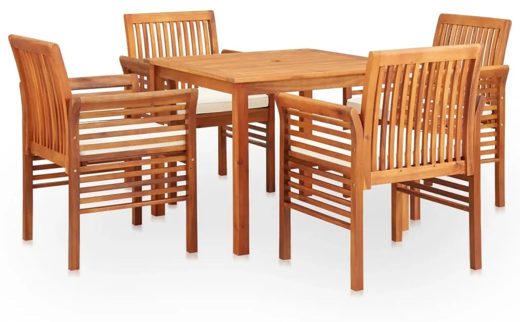 278896 vidaXL 5 pcs conjunto de jantar exterior c/ almofadões acácia maciça