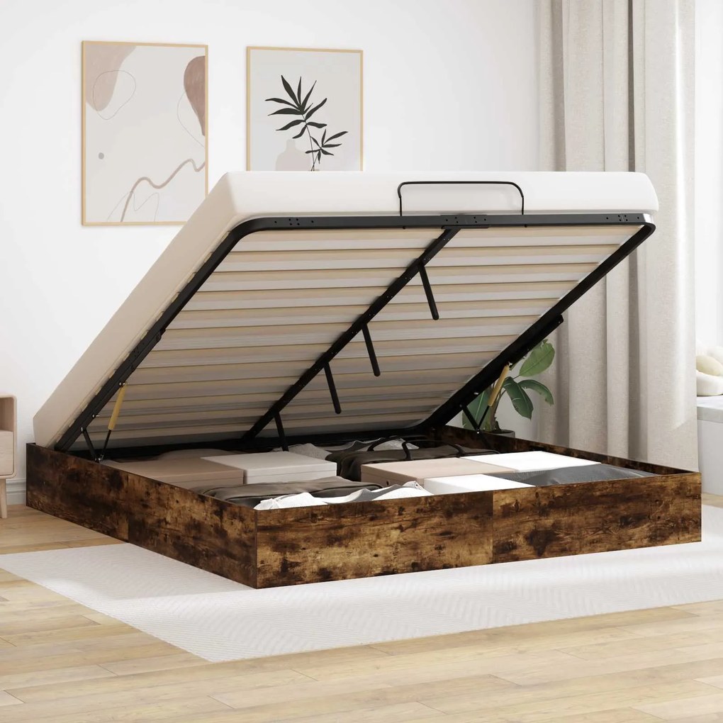 vidaXL Estrutura de Cama Ottoman Carvalho Defumado 193 x 120 x 25 cm