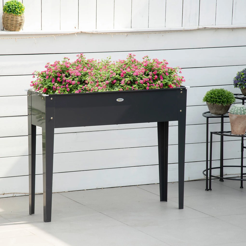 Floreira com pés, floreira, para horta, com orifício de drenagem, em aço galvanizado, 100 x 30 x 80 cm, preta