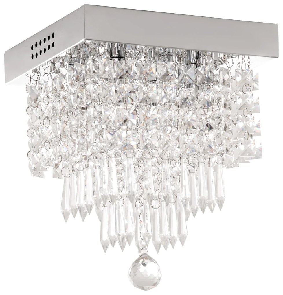 HOMCOM Candeeiro de Teto de Cristal K9 Moderna com 4 Suporte para Lâmpadas G9 e Base de Aço Inoxidável Candeeiro de Aranha para Sala de Jantar Dormitório Sala de Estar Ø25x29cm Prata