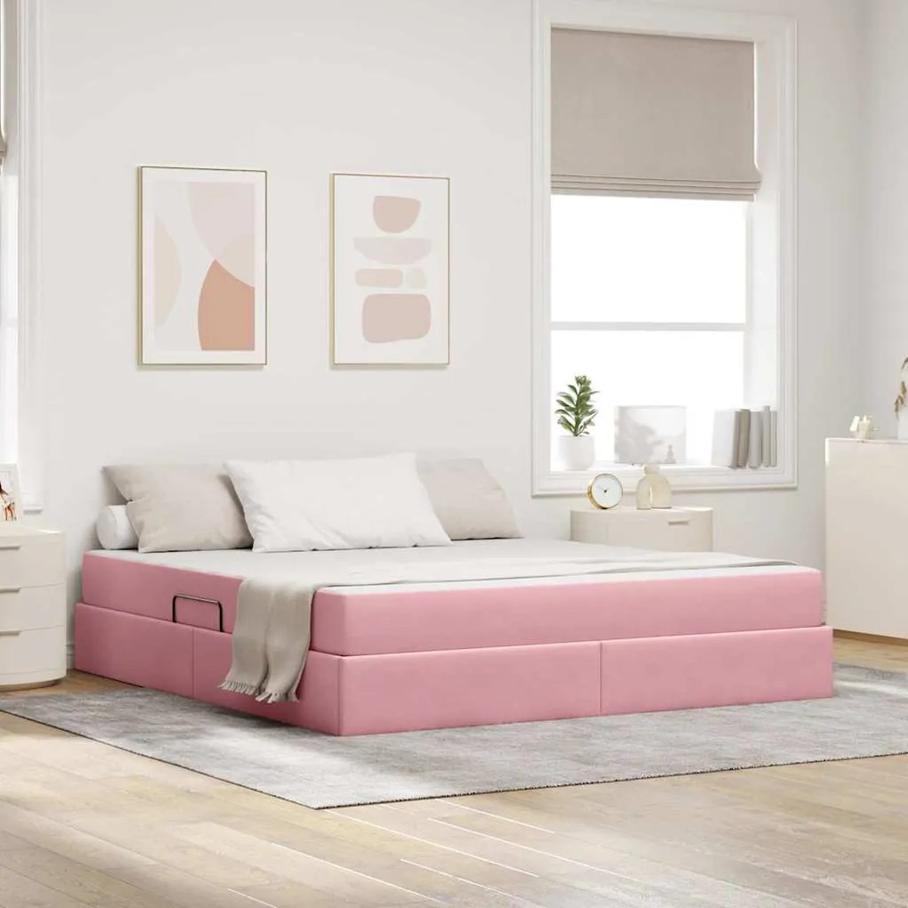 vidaXL Cama com arrumação e colchão Rosa 180 x 200 cm Veludo