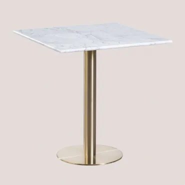 Square Cosmopolitan Marble Bar Table Mármore Branco Guangxi & ↔︎ 70 Cm & Ouro Champagne - Sklum