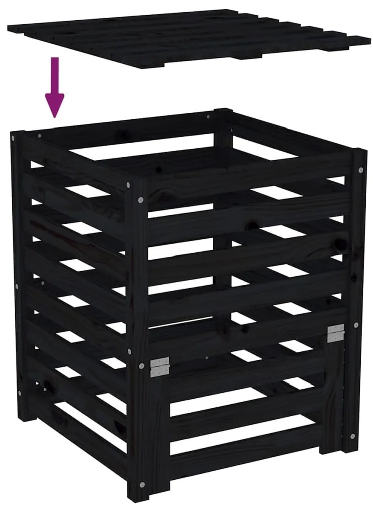 Caixote de compostagem 63,5x63,5x77,5 cm pinho maciço preto
