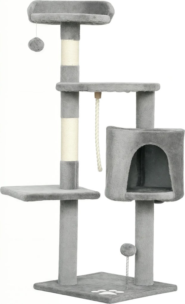 Pawhut Árvore de Gatos Multi Equipada Arranhadores Plataformas Ninho Corda Brinquedos 40x40x114 cm Cinza | Aosom Portugal