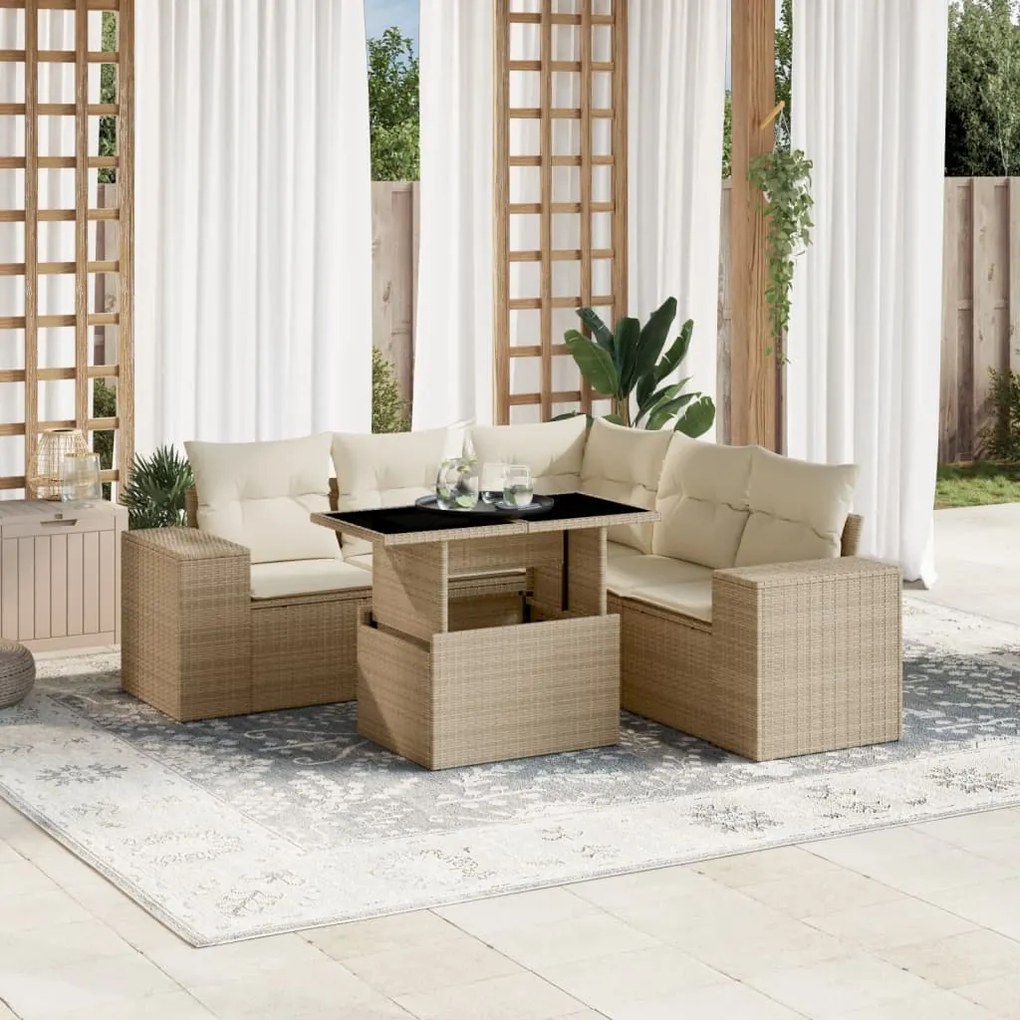 vidaXL 6 pcs conjunto de sofás p/ jardim com almofadões vime PE bege