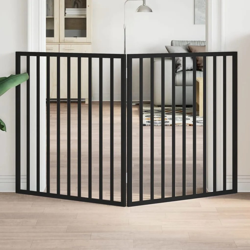 vidaXL Portão p/ cães dobrável 2 painéis 160 cm madeira de álamo preto