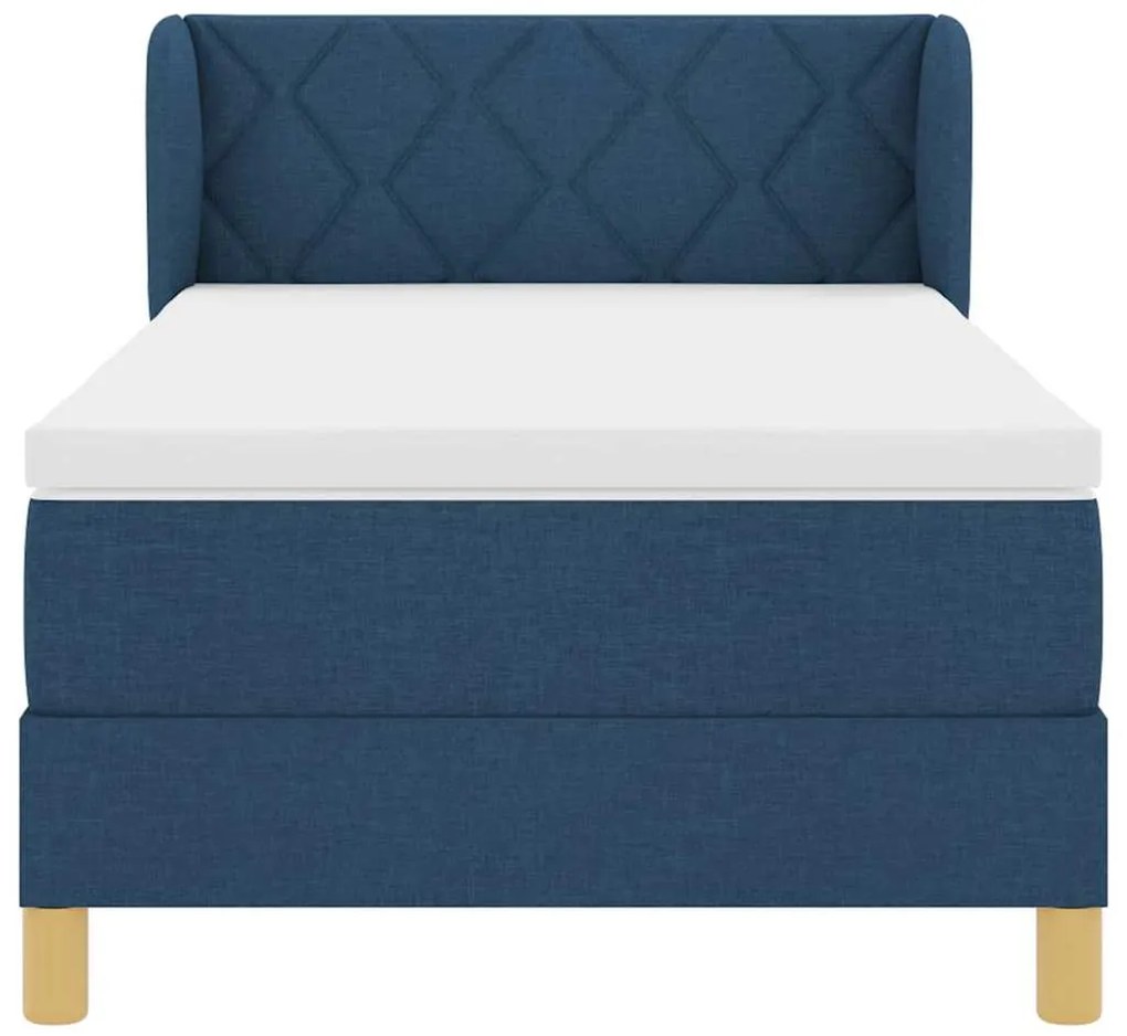 Cama Box Spring Azul com Colchão, 100x200 cm, Tecido