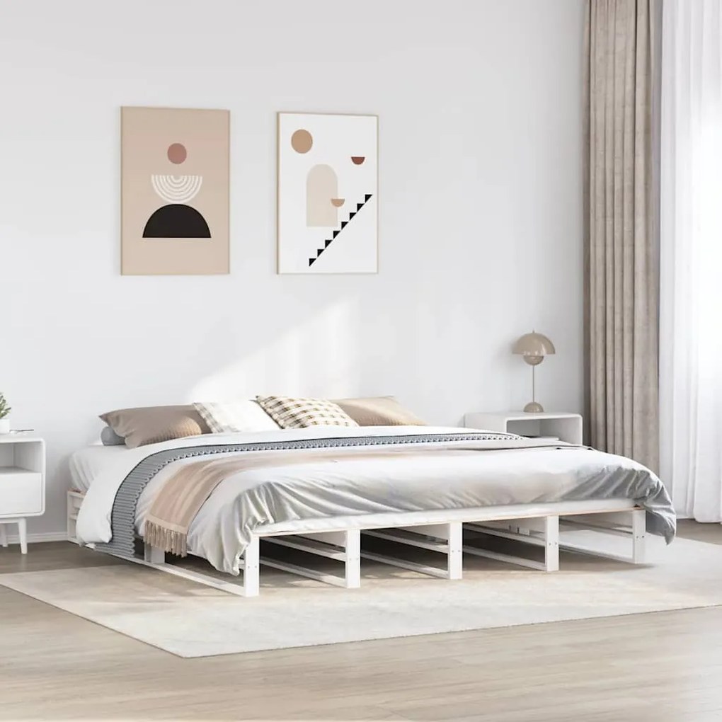 Cama sem colchão 200x200 cm madeira de pinho maciça branco