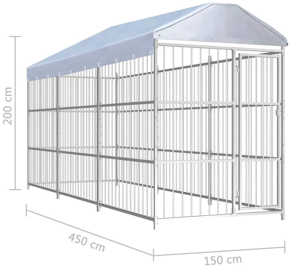 Canil de exterior com telhado 450x150x200 cm
