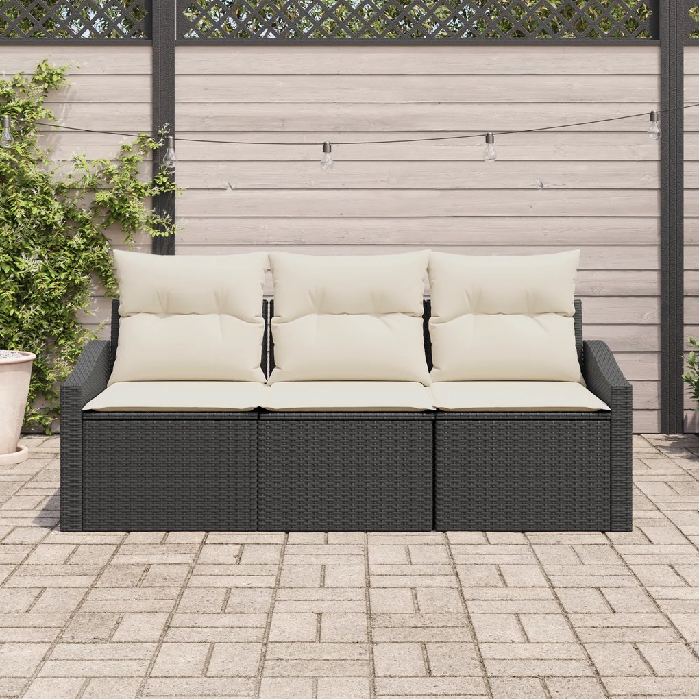 Conjunto de Jantar de Jardim em 3 Peças com Almofadas Preto Rattan