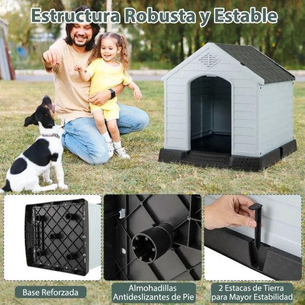 Casota de plástico para cães com piso elevado e válvulas de ar, ideal para cães pequenos e médios branco e cinza
