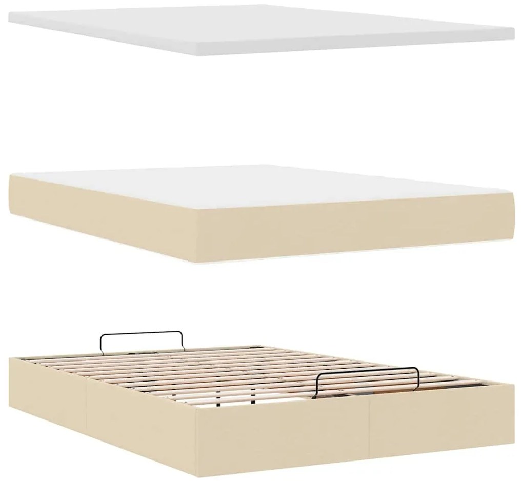 Estrutura de cama otomana com colchão tecido creme 140x200cm