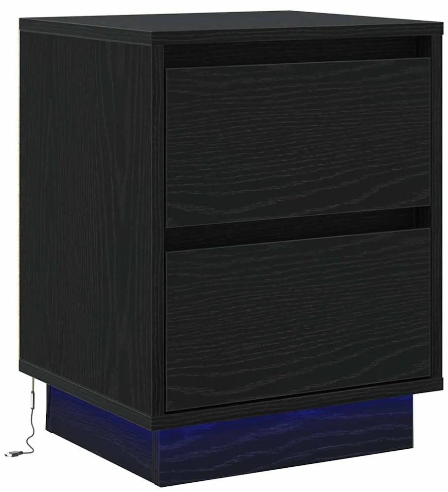 Mesa de Cabeceira com Luzes LED Preta 39x34,5x50 cm