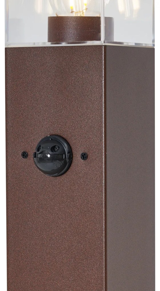Candeeiro de exterior castanho ferrugem com vidro transparente 80cm IP44 com tomada e sensor de movimento - Malios Moderno