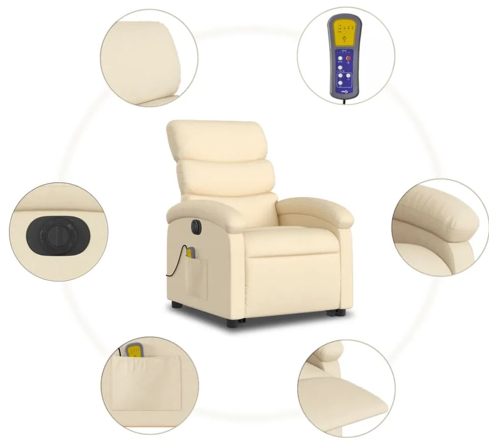 Poltrona elétrica elevatória massagens tecido creme