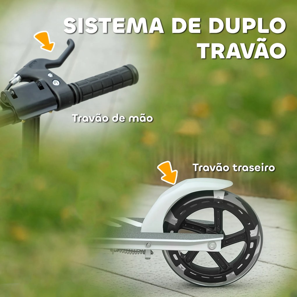 Trotinete Dobrável para Crianças de 3-8 Anos com Luzes LED Guiador com 4 Alturas Ajustáveis Travão Traseiro e de Mão 73x36x73-89 cm Branco
