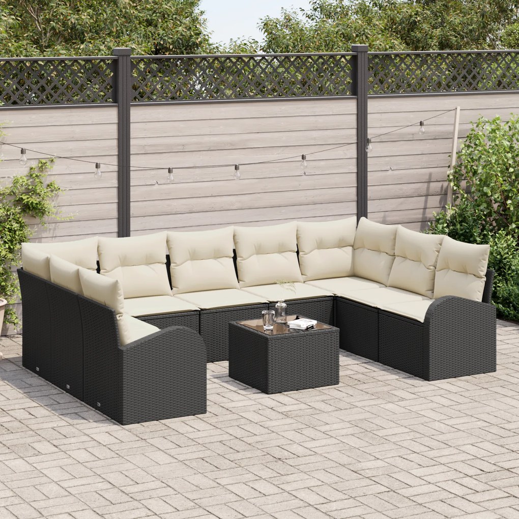 Conjunto de Sofá de Jardim vidaXL com Almofadas de 9 Peças Rattan PE M