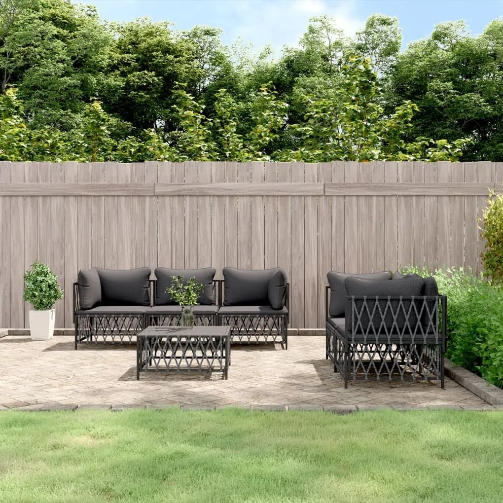 vidaXL 6 pcs conjunto lounge de jardim com almofadões aço antracite