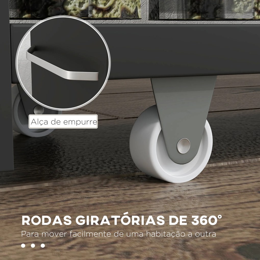 Estante de Armazenamento Casa de Banho de 3 Níveis Estante Estreita com Alça Lateral Estante com Rodas 48x15x80cm Preto