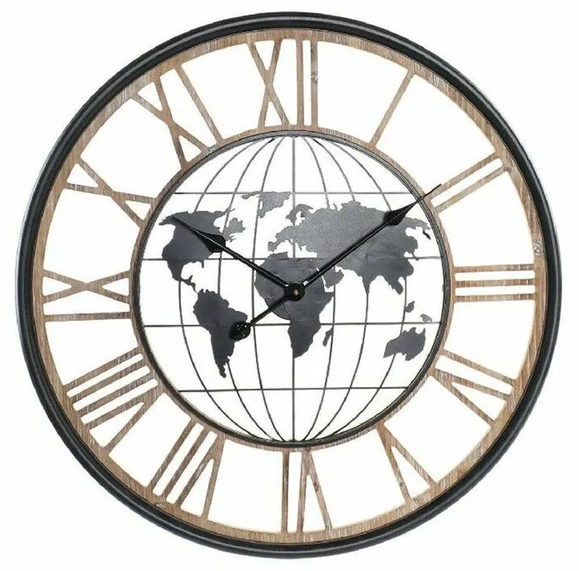 Relógio de Parede DKD Home Decor Preto Dourado Ferro Madeira MDF Mapa do Mundo (70 x 5 x 70 cm)