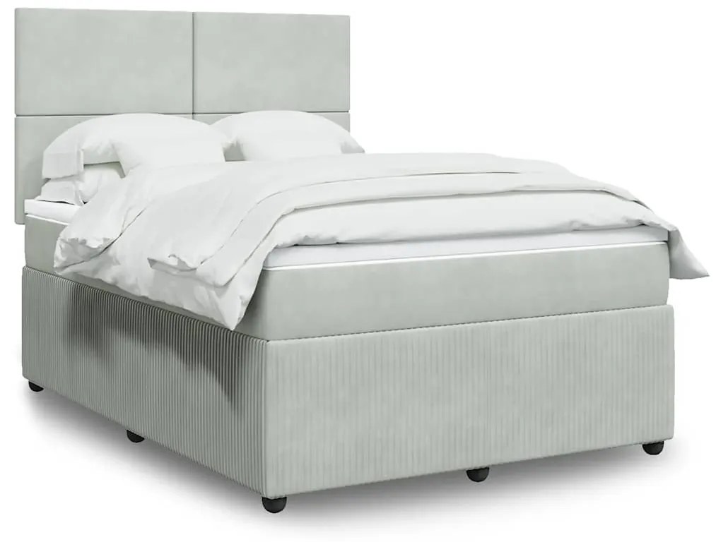 vidaXL Cama com molas/colchão 160x200 cm veludo cinzento-claro