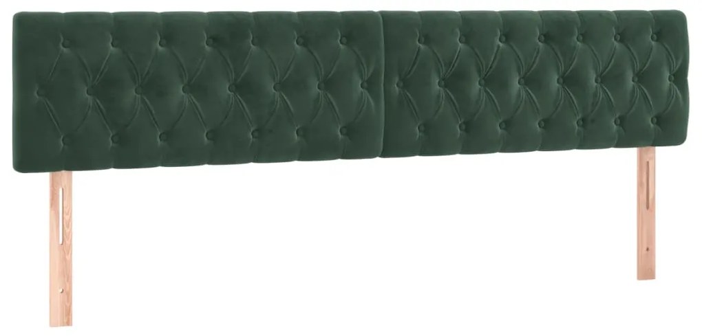 Cabeceira de cama c/luzes LED veludo 200x7x78/88cm verde-escuro