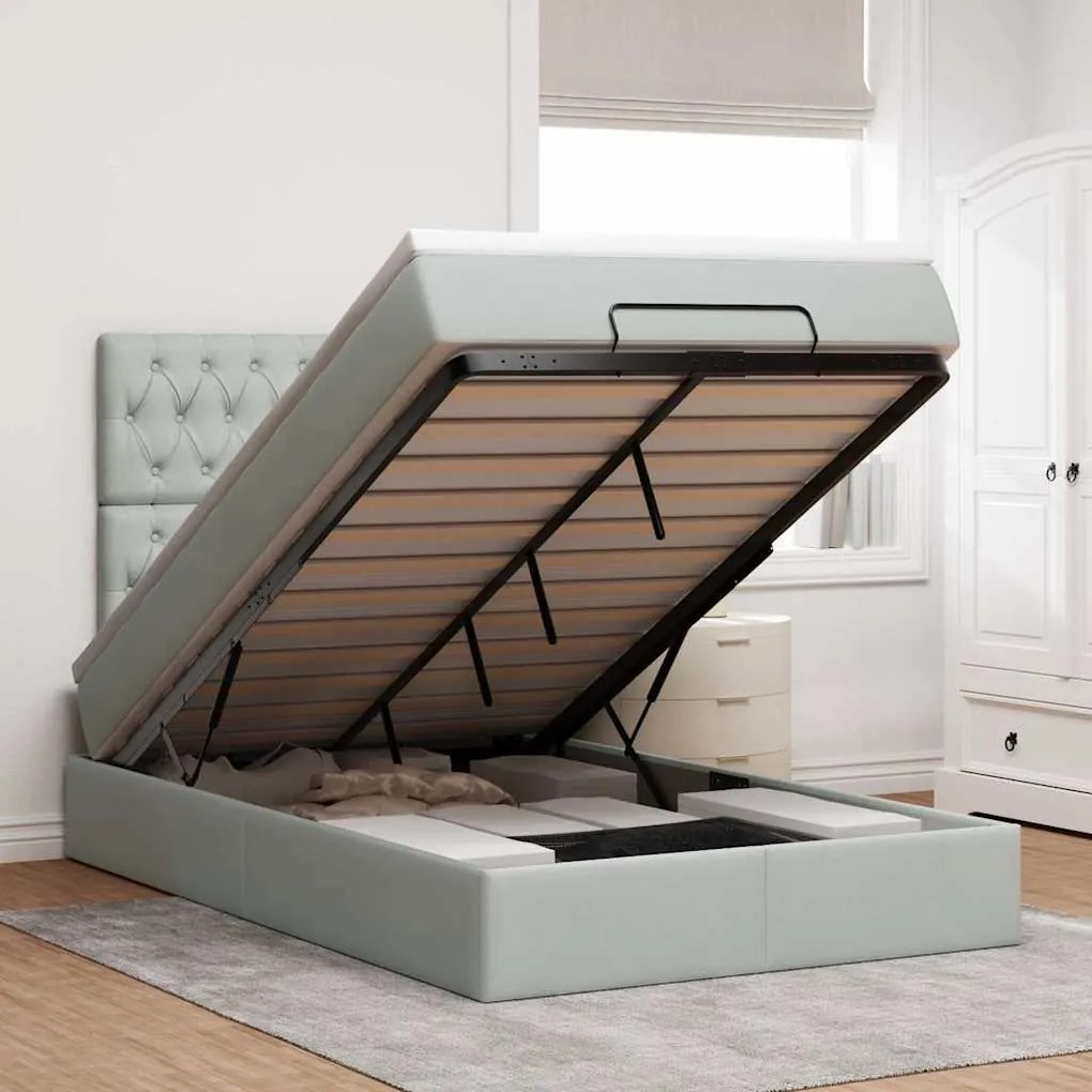 vidaXL Estrutura de cama otomana com colchões cinza claro Veludo