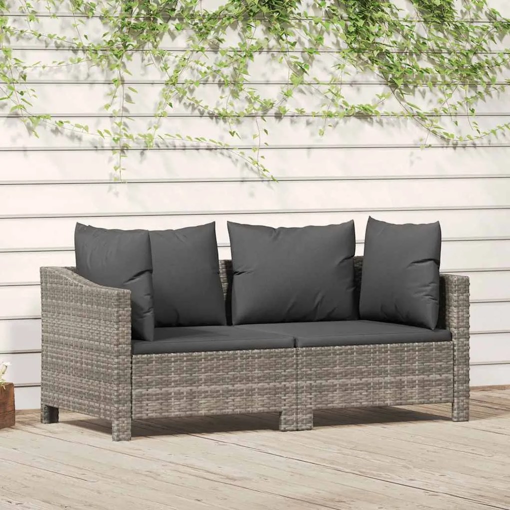 2 pcs conjunto lounge de jardim c/ almofadões vime PE cinzento