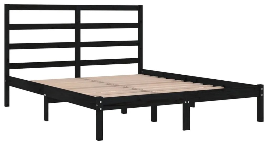 Estrutura de cama 140x190 cm madeira de pinho maciça preto