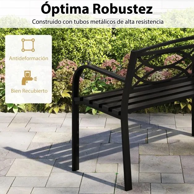 Banco de jardim de 116 cm 49 x 116 x 83 cm para 2 pessoas em metal resistente com braços e encosto curvos Preto