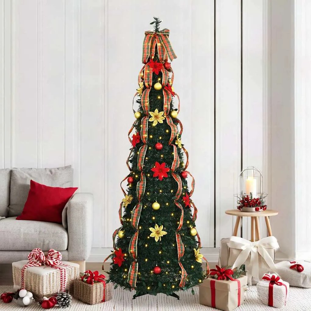 vidaXL Árvore de Natal Artificial com 200 LEDs Verde 215 cm PVC