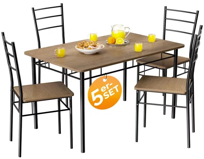 Conjunto de jantar com mesa e 4 cadeiras Leo de 5 peças castanho