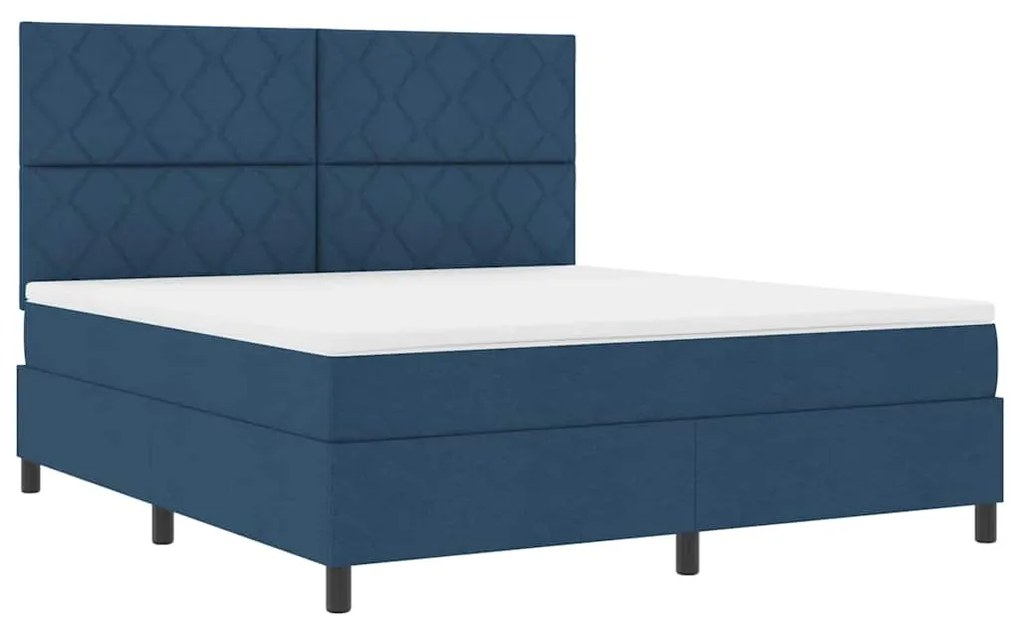 Cama Box Spring com Colchão e Luz LED - Azul, 180x200 cm, Tecido