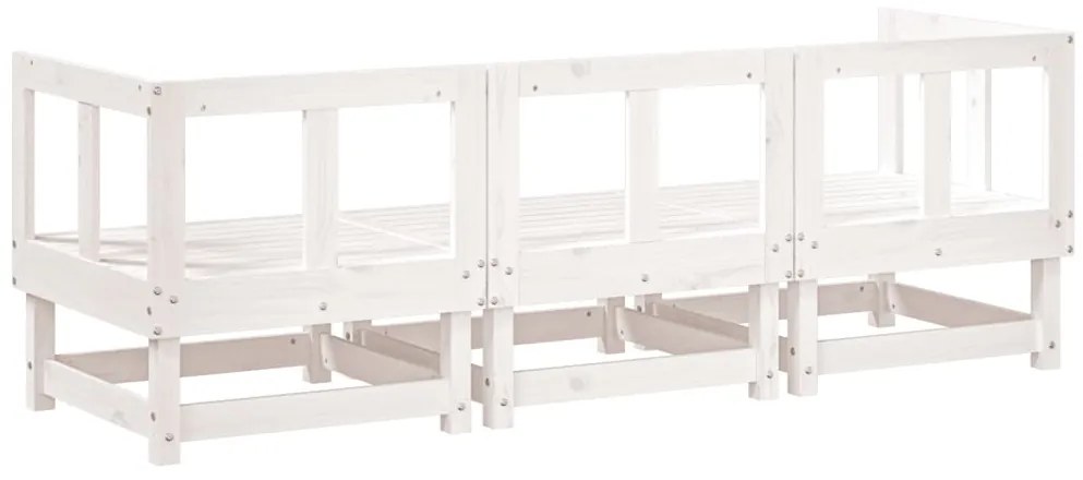 3 pcs conjunto lounge de jardim madeira de pinho maciça branco