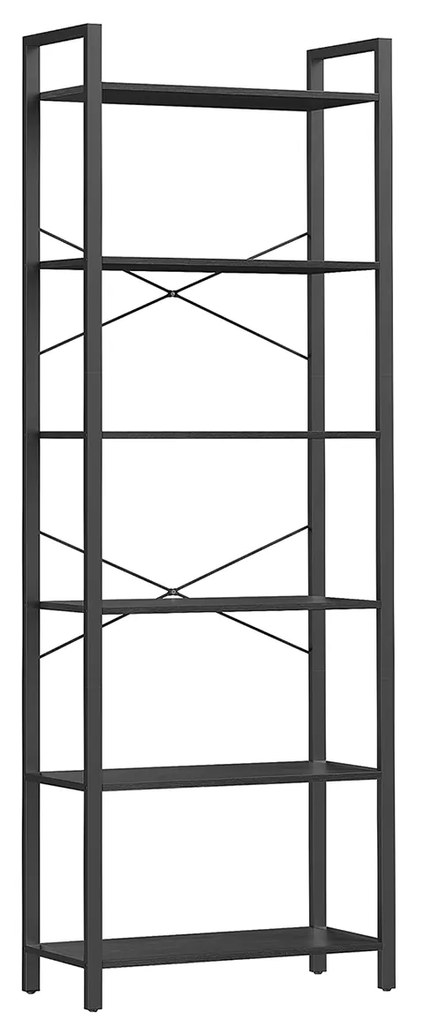 Estante alta VASAGLE de 6 níveis, estante grande, estrutura de aço, estante independente para sala de estar, quarto, escritório, escritório, 30 x 66 x 186 cm, industrial, preto ébano e preto tinta LLS062B56