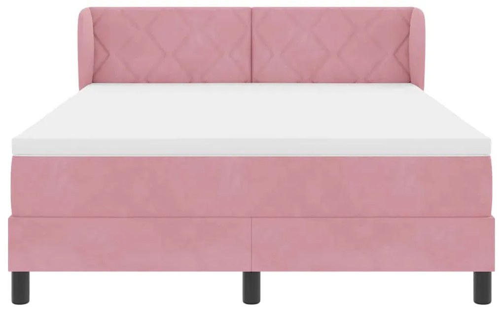 Cama Box Spring com Colchão Rosa 140x190 cm Veludo
