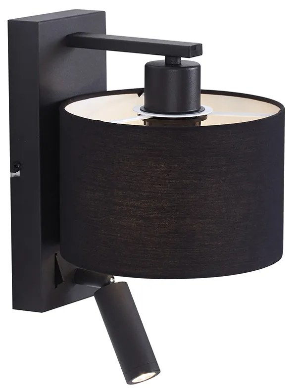 LED Candeeiro de parede moderno preto redondo com luz de leitura - Puglia Moderno