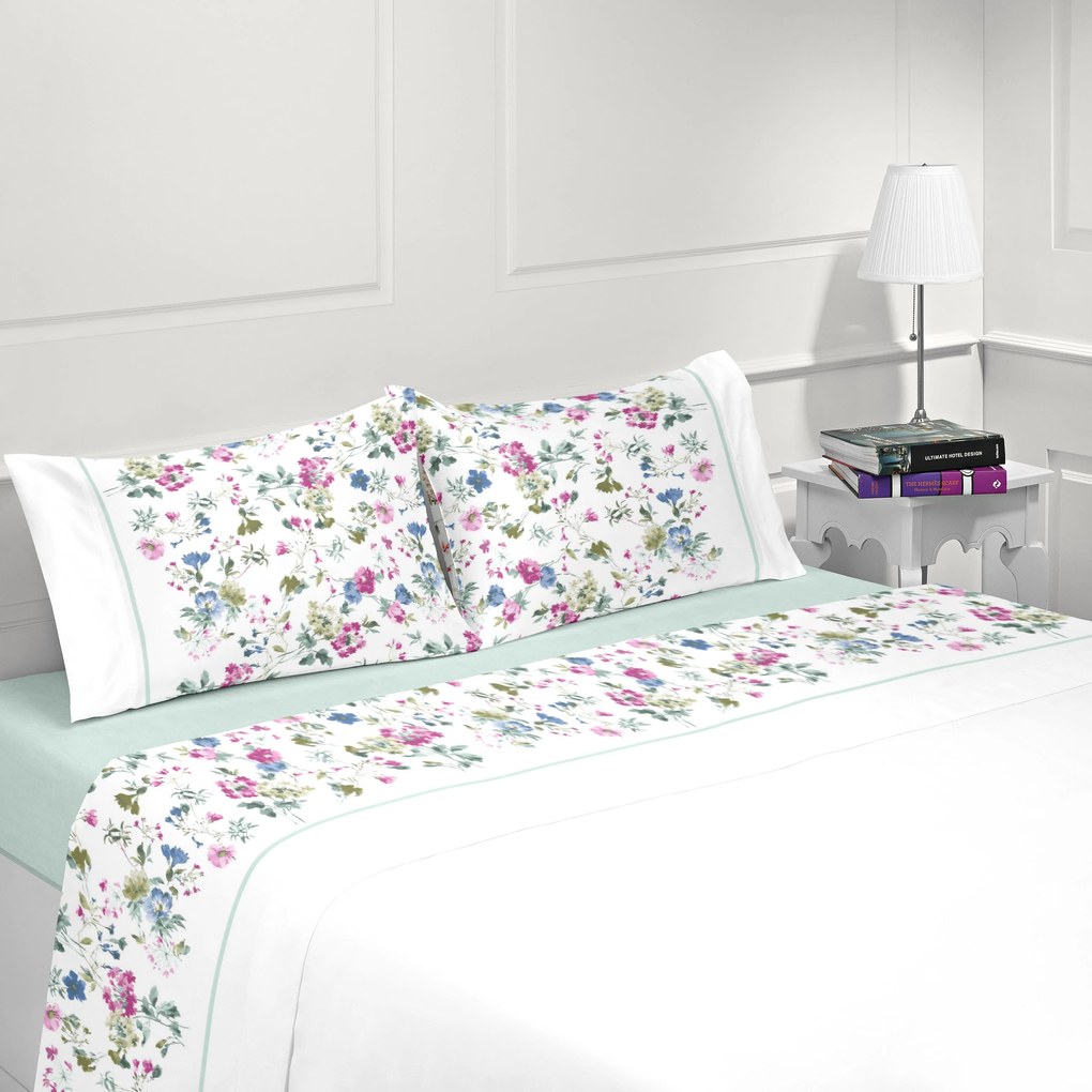 Jogo de lençóis 100% algodão - Casa&Algodão: Cama 150cm - 1 lençol ajustable 150x200+30 cm + 1 lençol superior 240x300 cm + 2 fronhas 50x70 cm
