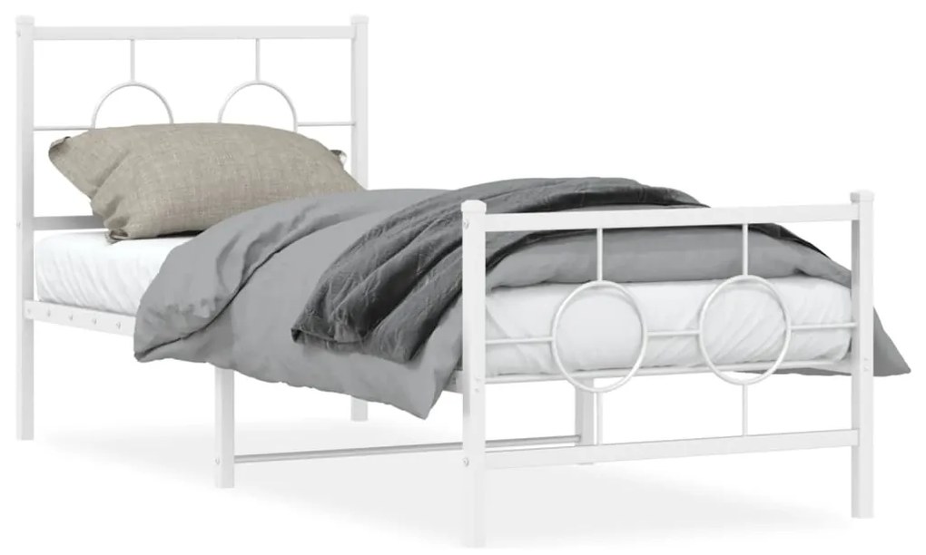 vidaXL Estrutura de cama com cabeceira e pés 75x190 cm metal branco