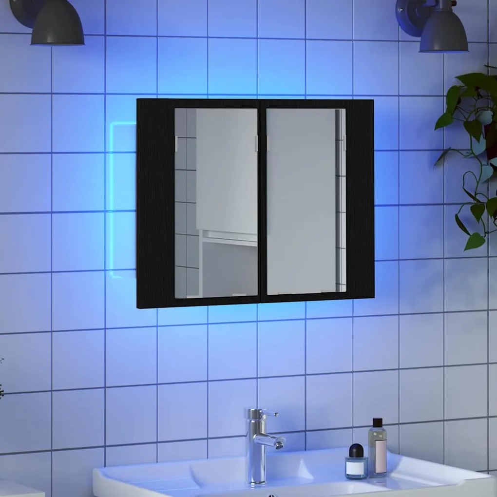 Armário de Espelho LED para Casa de Banho vidaXL Preto Carvalho 60x12x