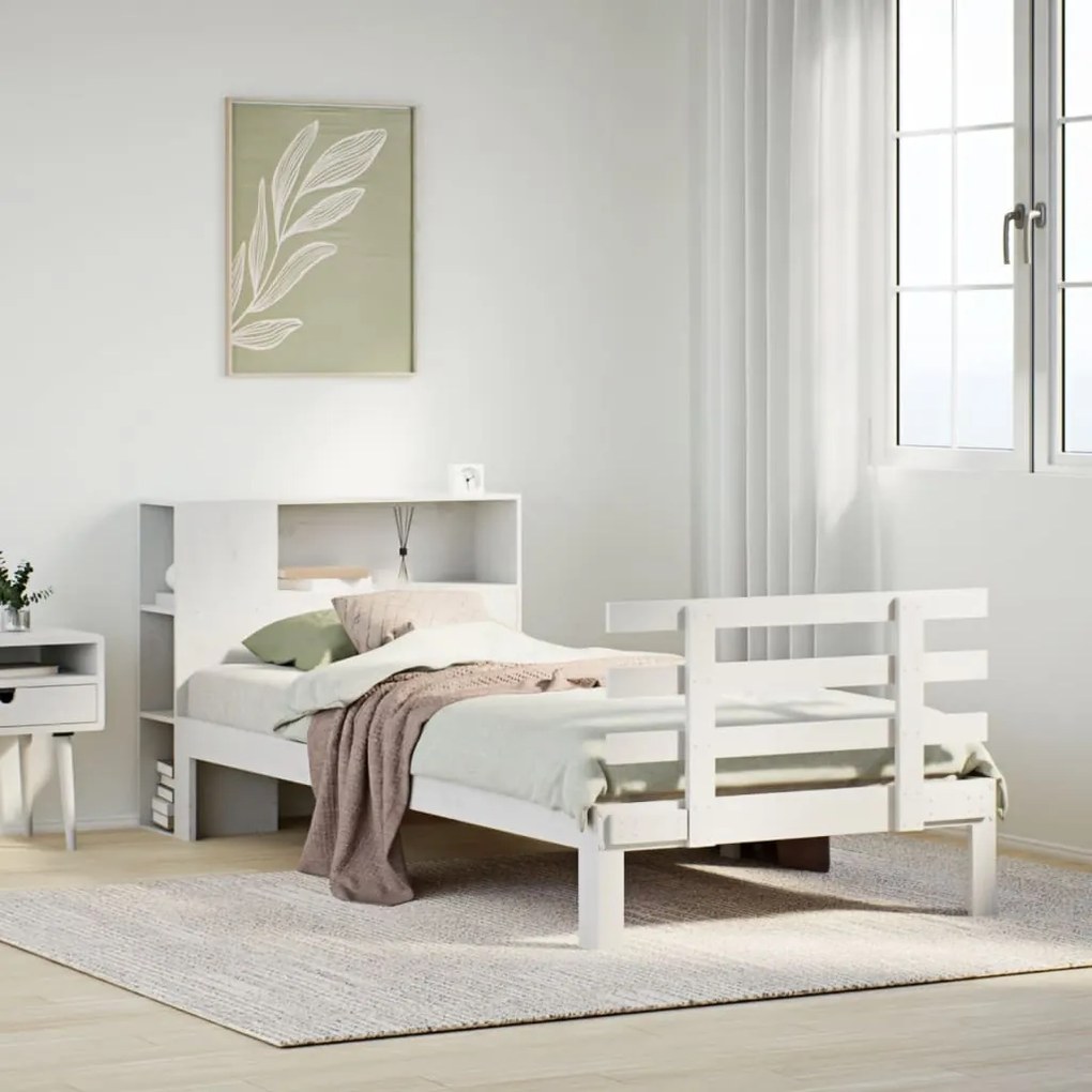 Cama com estante sem colchão 100x200 cm pinho maciço branco