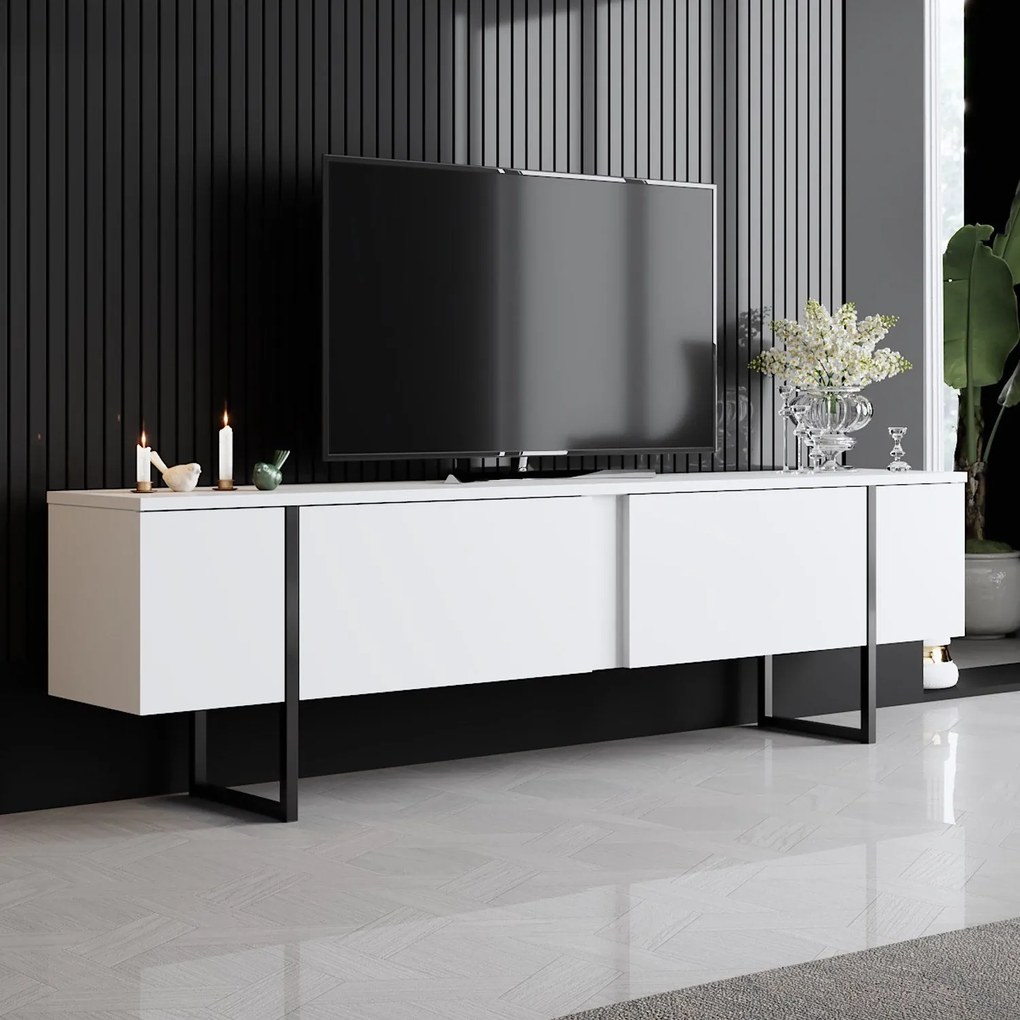 Conjunto de Mobiliário de Sala Luxe Set – Branco/Preto – Espessura 18