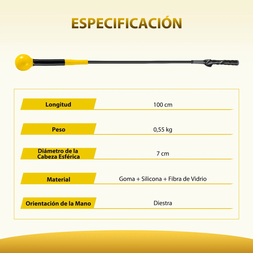 Conjunto de 2 Treinadores de Swing de Golfe, Pega Ergonómica de Fibra de Vidro, Amarelo