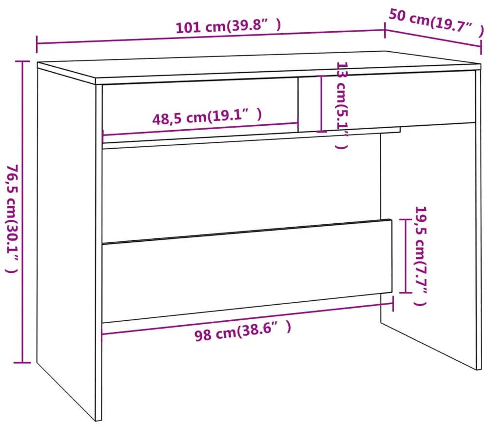 Secretária 101x50x76,5 cm derivados de madeira cinzento sonoma