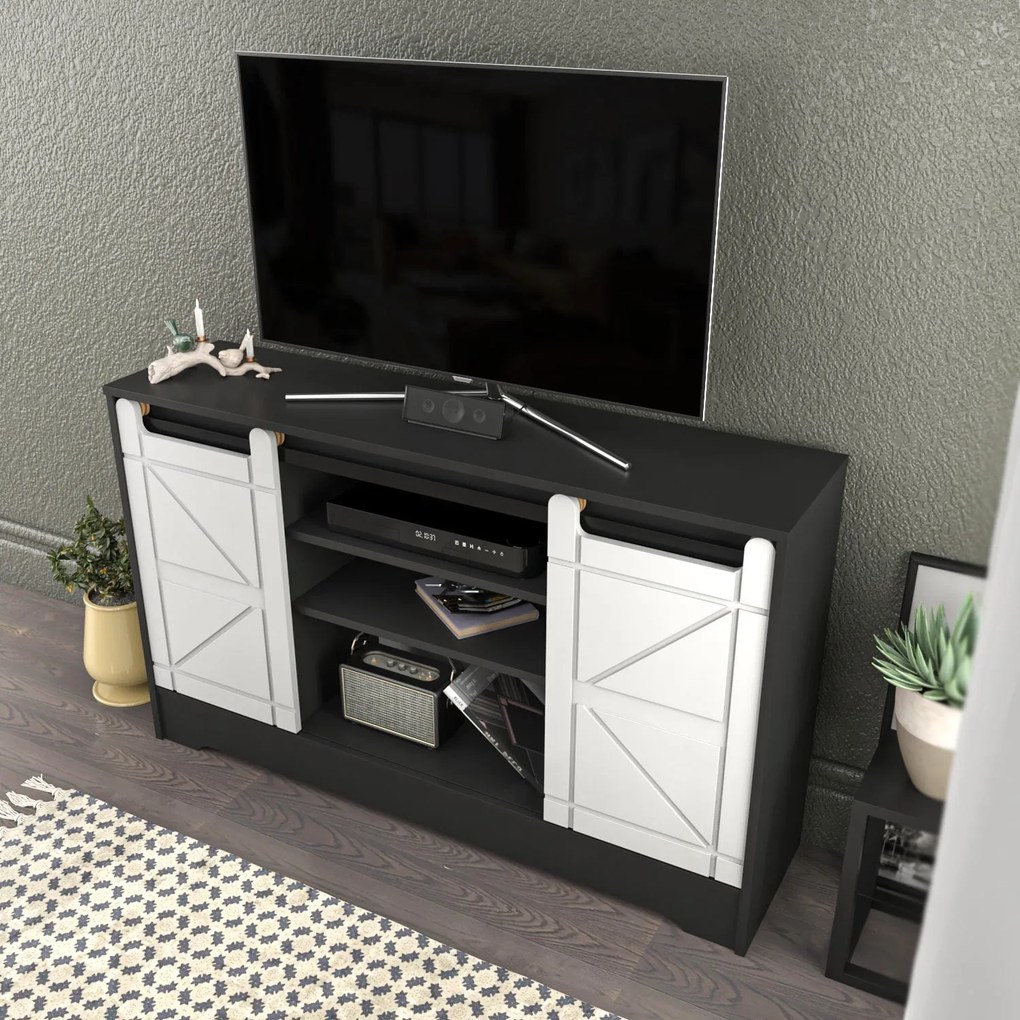 Móvel TV Ahris – Cinza e Branco – 140x35x85 cm