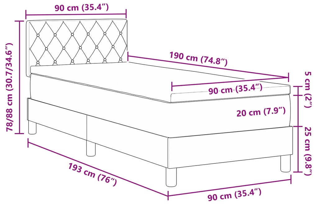 Cama Box Spring vidaXL com Colchão Azul Escuro Individual Veludo