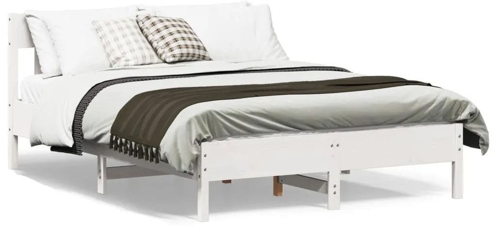 Cama sem colchão 140x200 cm madeira de pinho maciça branco